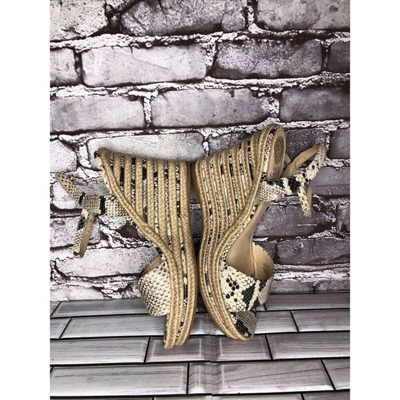 Vince Camuto Marybell Ivory Leather Snake Wedge Espadrilles Sandals Women’s 10.5 - Picture 11 of 16